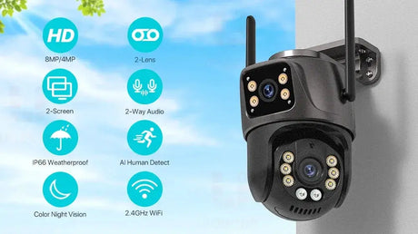 4K 8MP HD WiFi PTZ Camera Outdoor Dual Lens AI Tracking - Tredruns