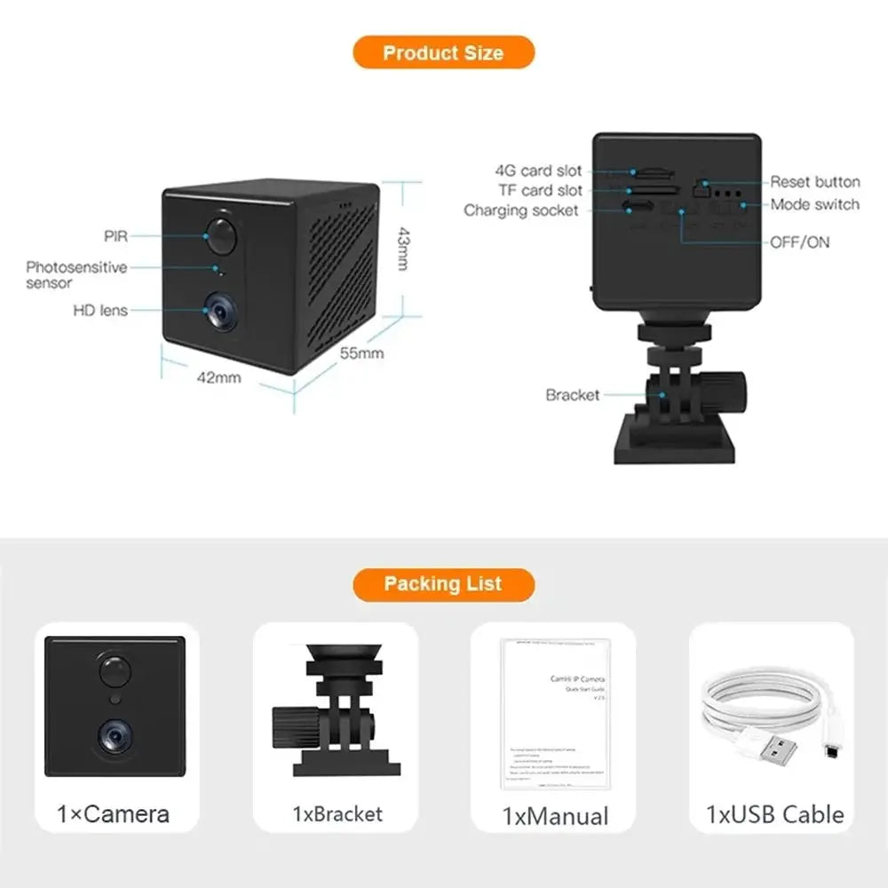 5MP 4G SIM Card Mini Camera - Indoor Night Vision Security Battery Powered Cam - stepyours.com