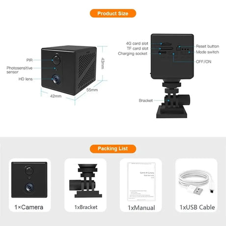 5MP 4G SIM Card Mini Camera - Indoor Night Vision Security Battery Powered Cam - stepyours.com
