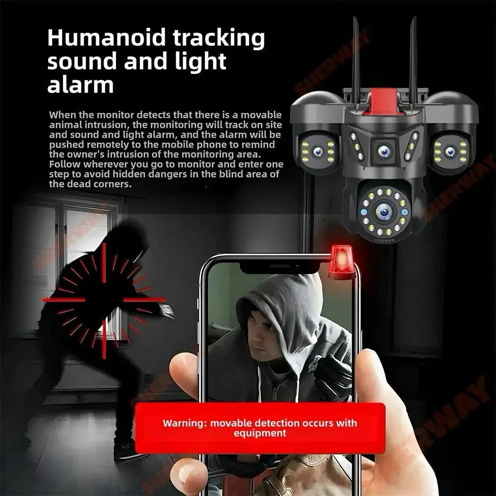 Sherway 10K 20MP UHD Outdoor Quad Lens WiFi IP Camera With 360 PTZ Auto Tracking - stepyours.com