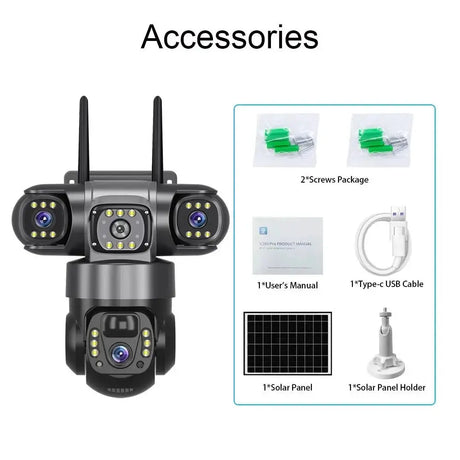 V380Pro 3 Lens WiFi Solar Camera 360 Outdoor Waterproof Security - stepyours.com