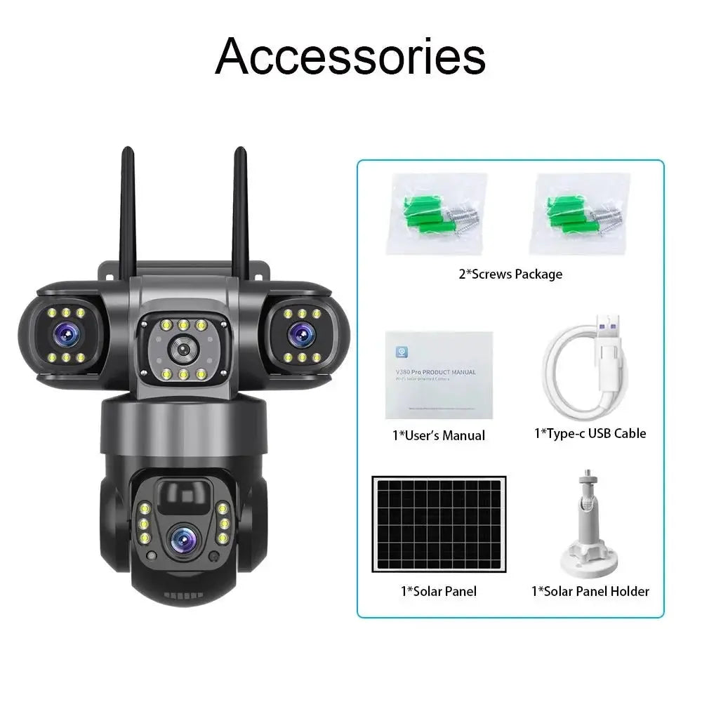 V380PRO 3 Lens WiFi Solar Camera 15MP 360 Outdoor Waterproof CCTV Night Vision - stepyours.com