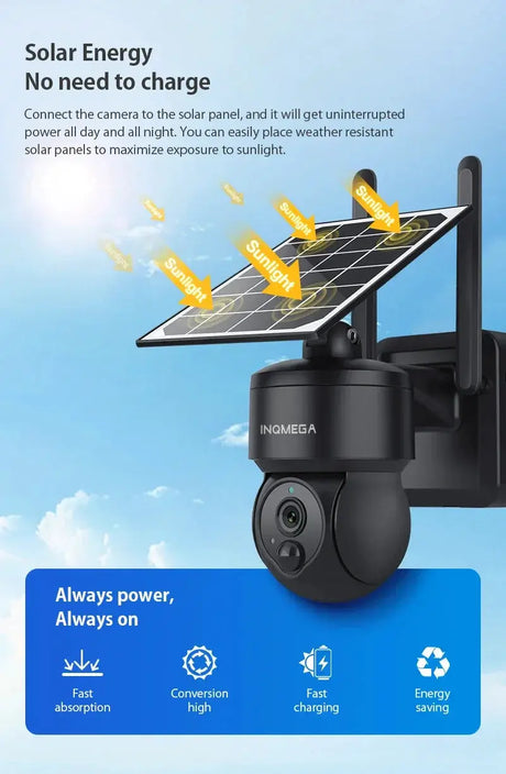 INQMEGA 3MP HD Outdoor Wifi 4G Mini Solar Battery PTZ Camera