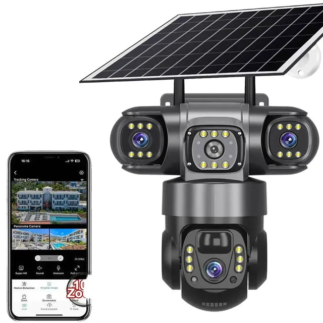 Solar Wireless Security Camera 12MP HD 3 Lens 10X Zoom IP66 Outdoor - stepyours.com