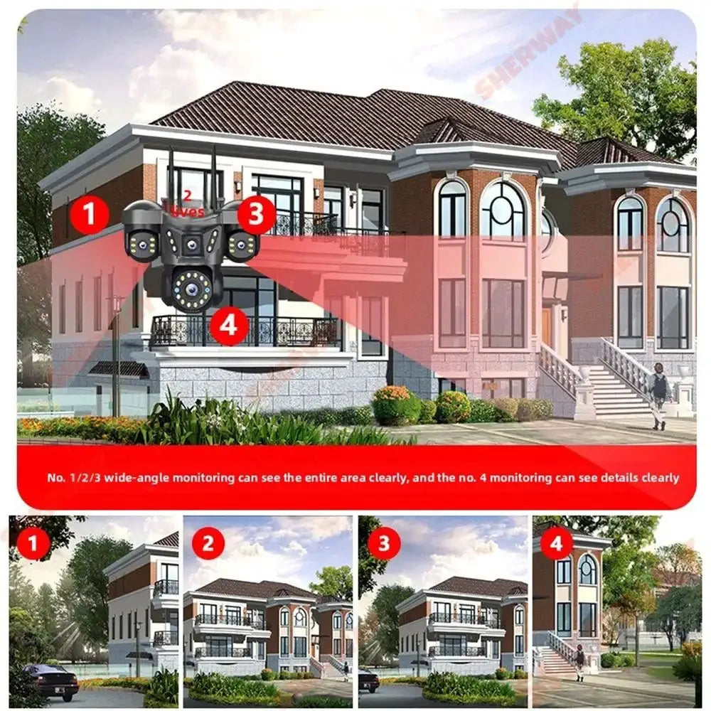 Sherway 10K 20MP UHD Outdoor Quad Lens WiFi IP Camera With 360 PTZ Auto Tracking - stepyours.com