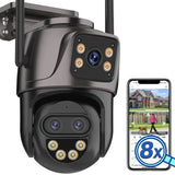 6K 9MP Outdoor Tri - Lens WiFi IP Camera - Auto Tracking And Dual Screen - stepyours.com