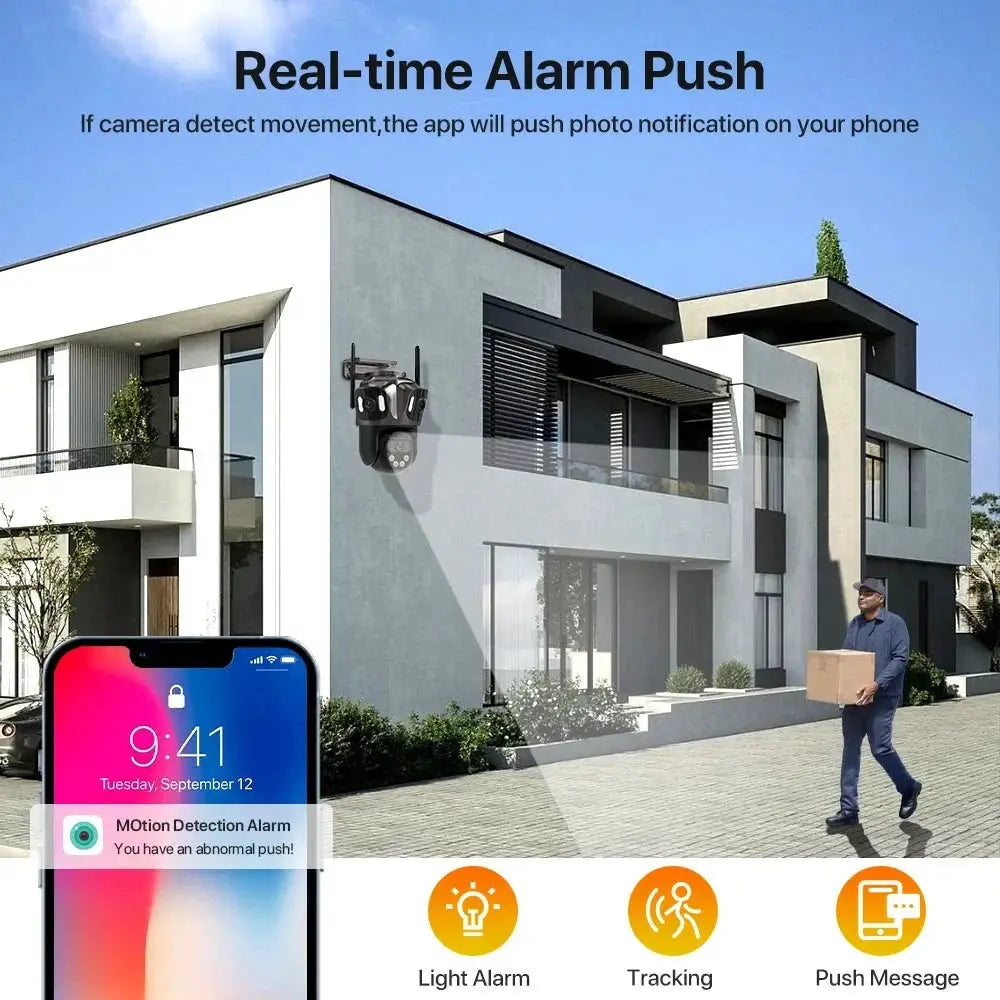 WONSDAR Three Screen WIFI IP Camera Outdoor - Dual Lens AI Human Detection Hooks - stepyours.com