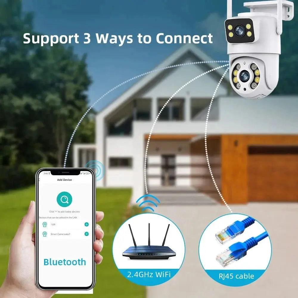Tuya 8MP WiFi PTZ IP Camera With Dual Lens And Dual Screen Night Vision Outdoor - stepyours.com