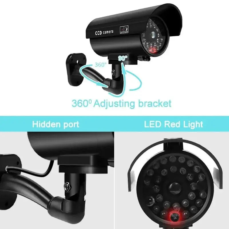 Dummy Security Camera - Waterproof Indoor Fake CCTV Red LED Lights No Wiring - stepyours.com