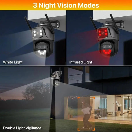 IP Camera 6K 9MP WiFi Outdoor Camera - 3 Lens Dual Screen PTZ With 8x Zoom - stepyours.com