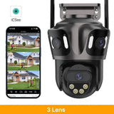 WONSDAR Three Screen WIFI IP Camera Outdoor - Dual Lens AI Human Detection Hooks - stepyours.com