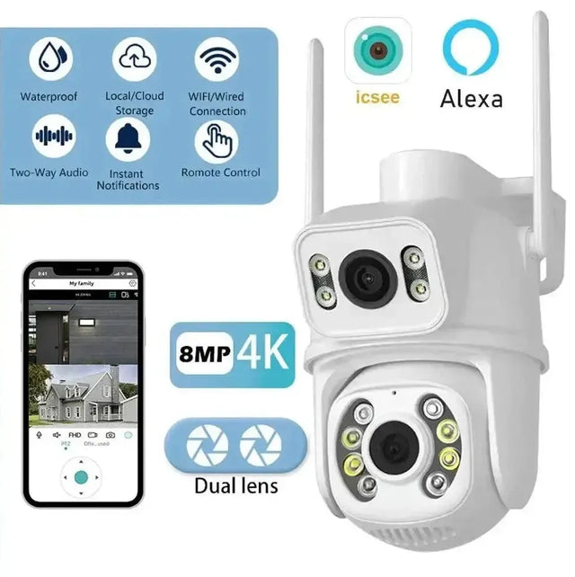 4K Dual Lens PTZ WiFi Outdoor Security Camera Night Vision