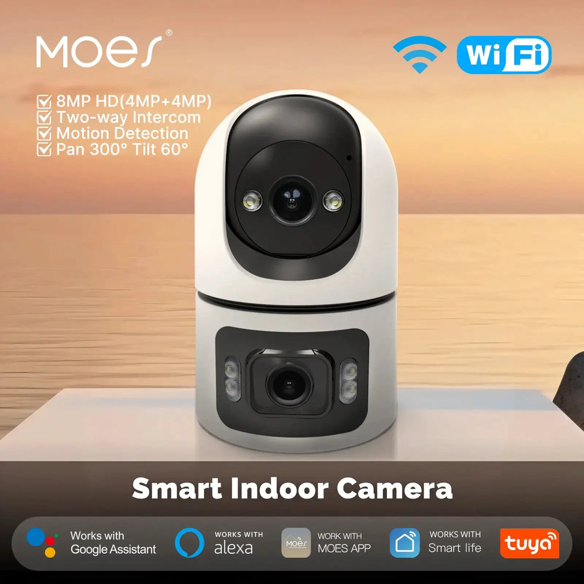 Moes Tuya WiFi 4MP Dual Lens Indoor Cam With Night Vision Motion Two Way Audio - stepyours.com