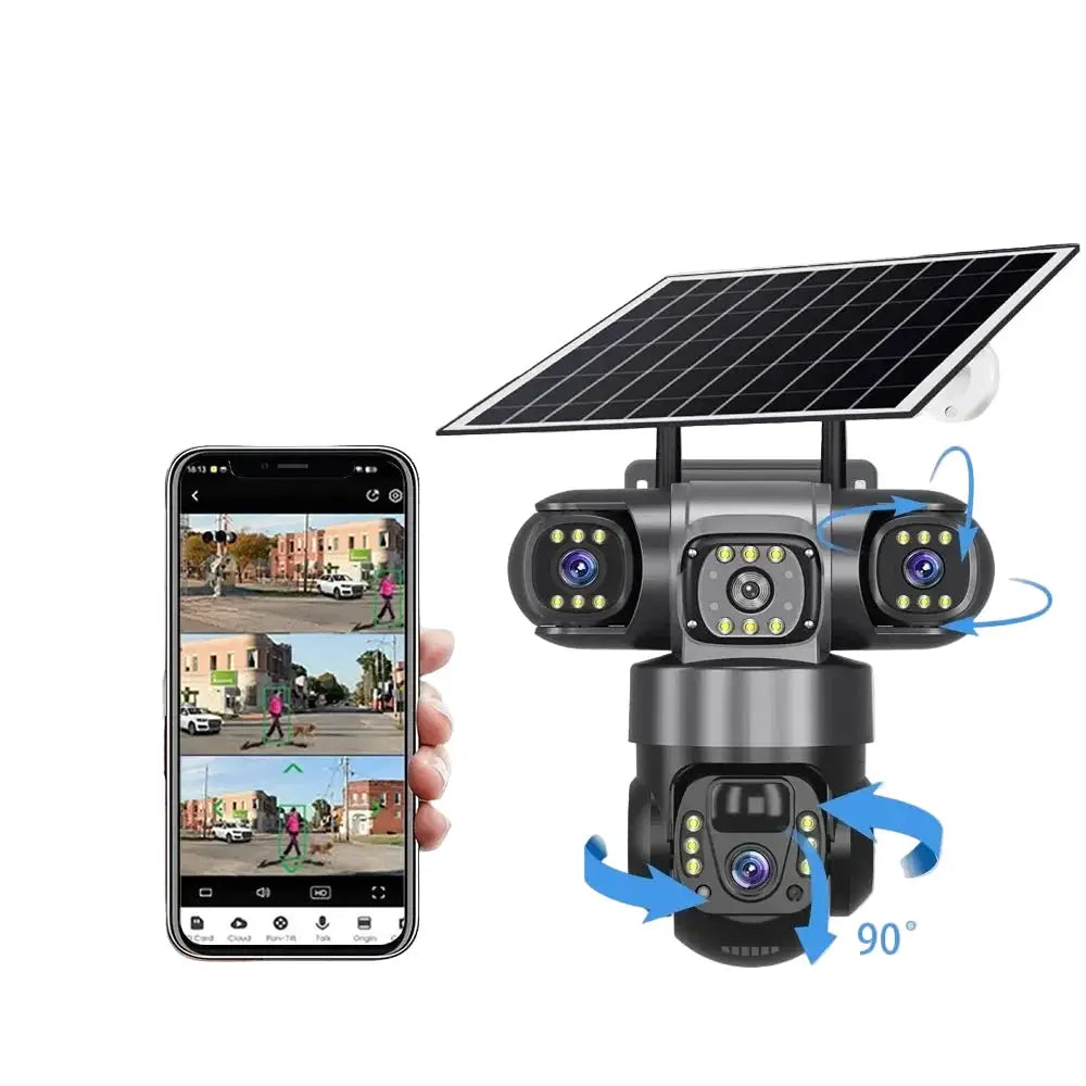 V380PRO 3 Lens WiFi Solar Camera 15MP 360 Outdoor Waterproof CCTV Night Vision - stepyours.com