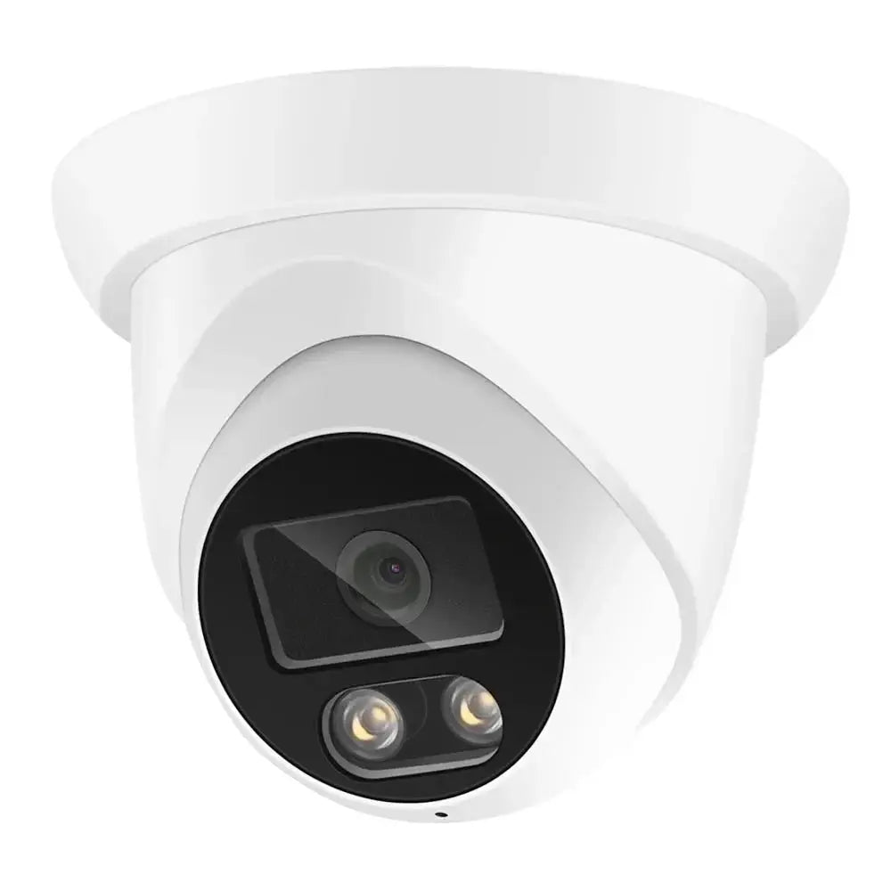 White dome outdoor security camera with 4K 8MP sensor and infrared LEDs.