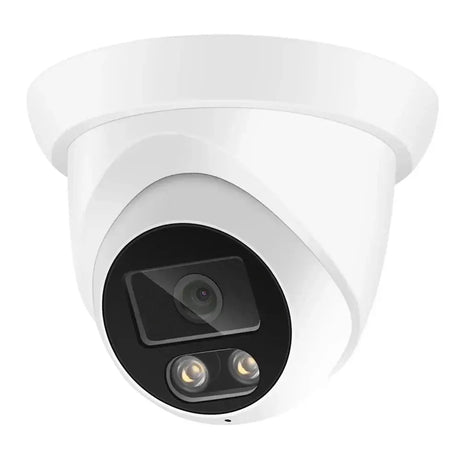 White dome outdoor security camera with 4K 8MP sensor and infrared LEDs.