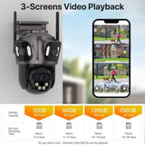WONSDAR Three Screen WIFI IP Camera Outdoor - Dual Lens AI Human Detection Hooks by stepyours.com