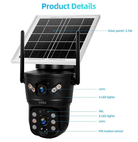 KERUI Outdoor Solar - Powered Dual - Lens Security Camera - 6MP 4G WiFi CCTV - stepyours.com