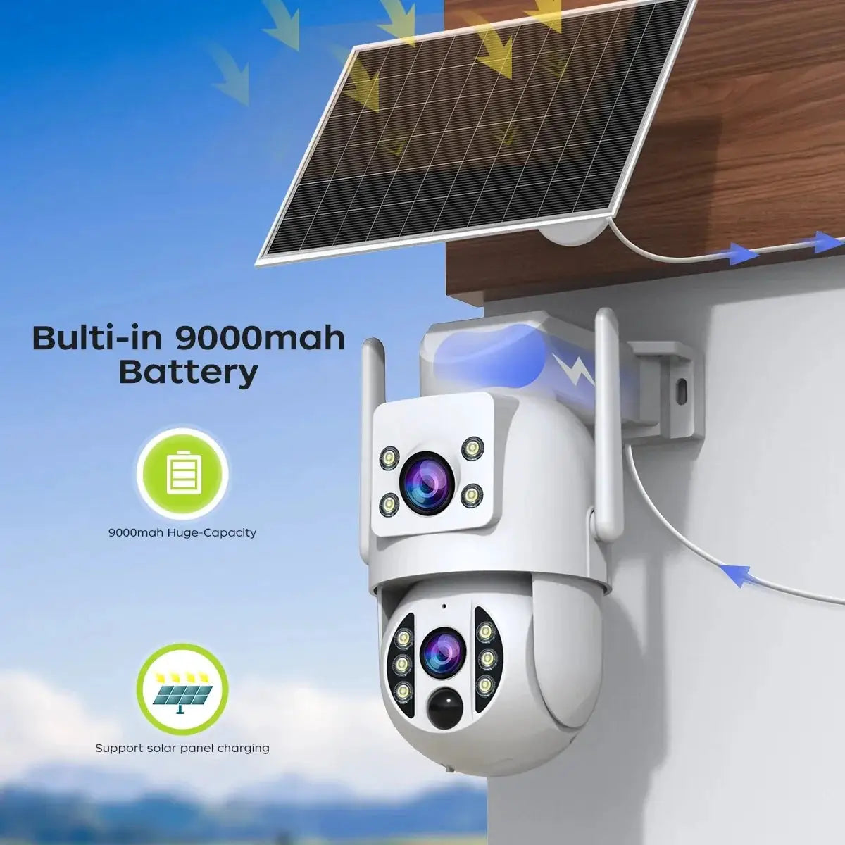 JOOAN Solar Wireless Outdoor Camera Dual Lens with 2 Way Audio CCTV - stepyours.com