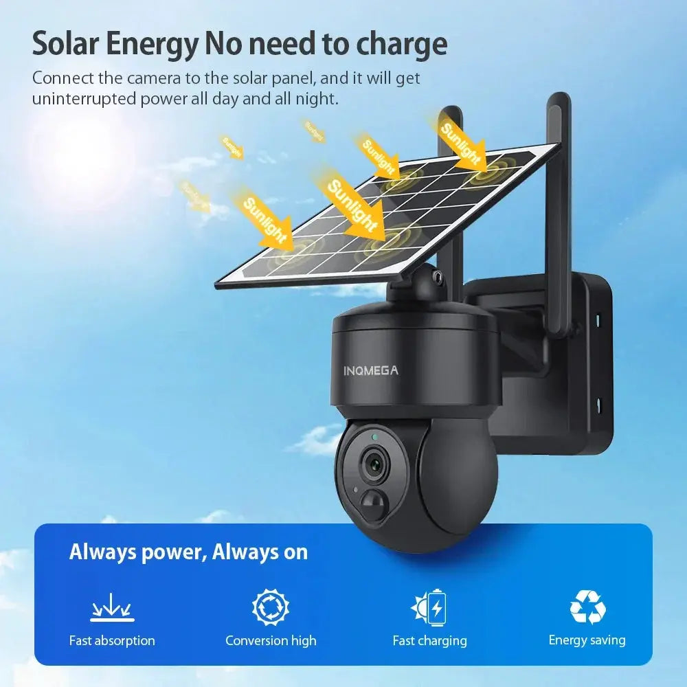 INQMEGA 3MP HD Outdoor Wifi 4G Mini Solar Battery PTZ Camera