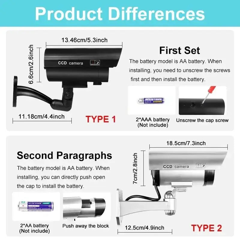 Dummy Security Camera - Waterproof Indoor Fake CCTV Red LED Lights No Wiring - stepyours.com