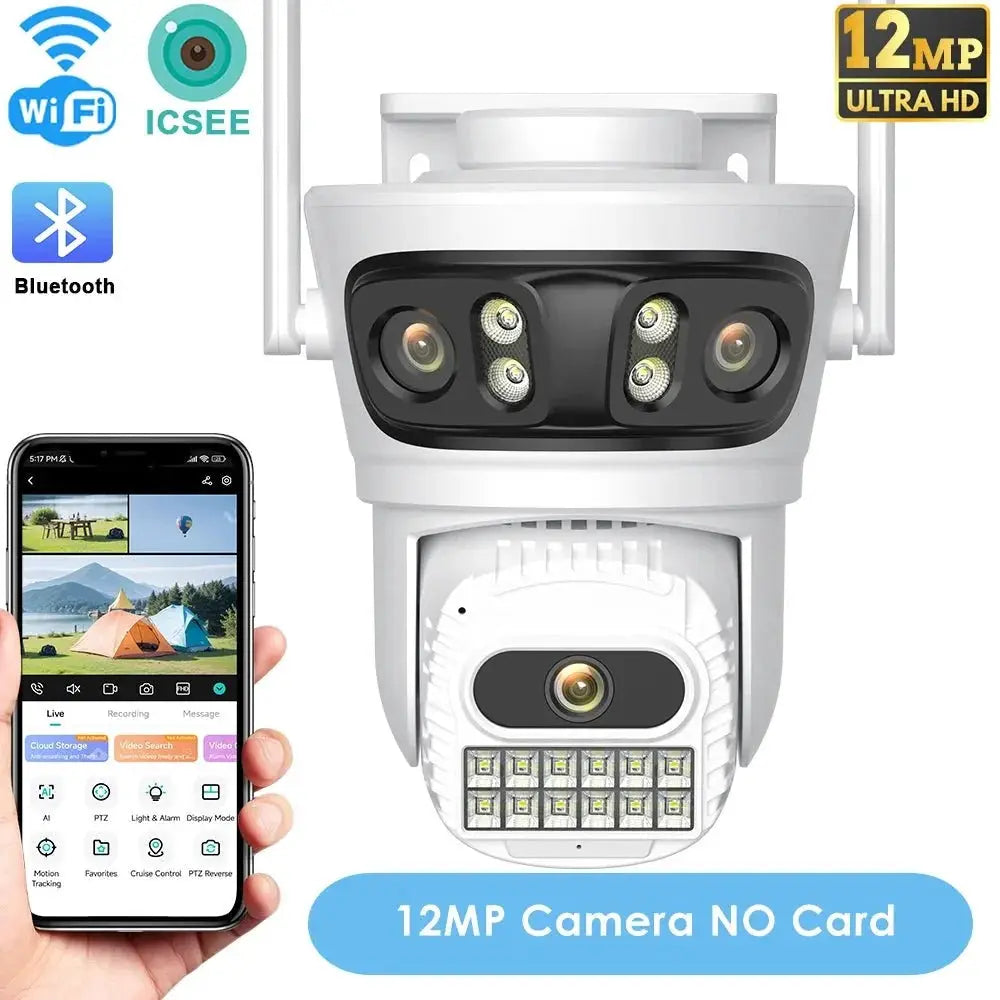 12MP Outdoor WiFi Camera - With 3 Lens PTZ AI Tracking For ICSEE App - stepyours.com