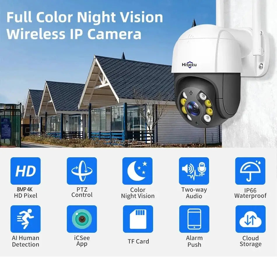 Hiseeu 4K 8MP Smart Wifi PTZ Camera With 5x Zoom AI Human Detection ONVIF - stepyours.com