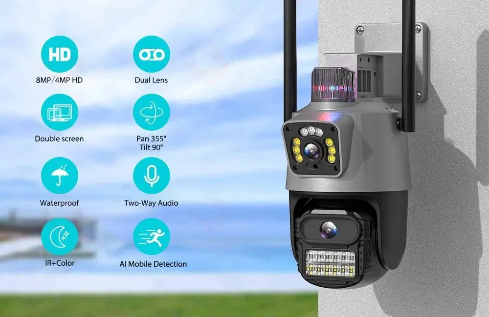 Outdoor WiFi PTZ Camera 8MP Dual - Lens 4K AI Tracking Dual Screen Night Vision - stepyours.com