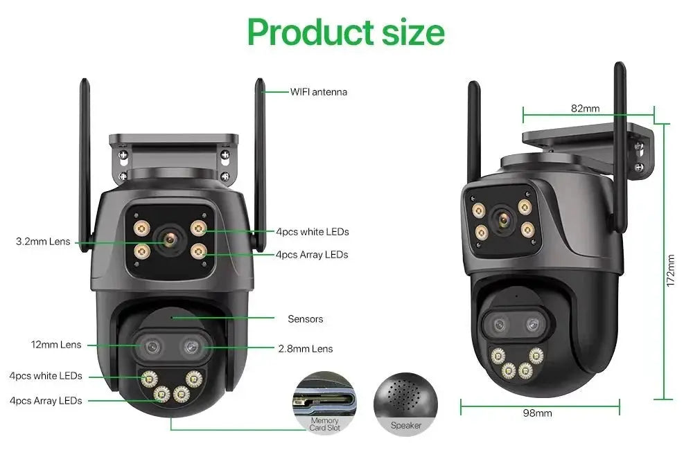 6K 9MP Outdoor Tri - Lens WiFi IP Camera - Auto Tracking And Dual Screen - stepyours.com