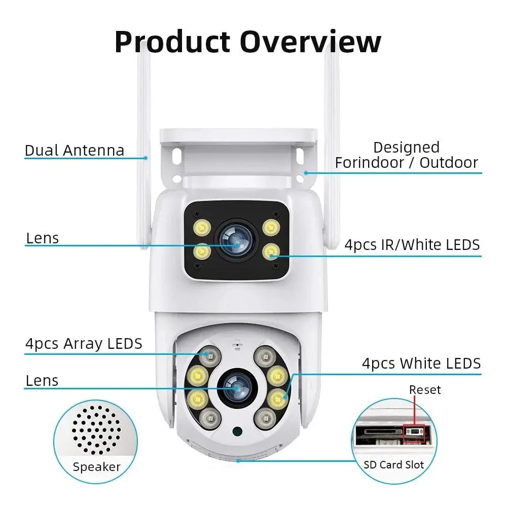 Tuya 8MP WiFi IP Camera PTZ Dual Lens Dual Screen Color Night Vision AI Alerts - stepyours.com