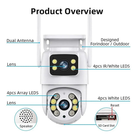 Tuya 8MP WiFi IP Camera PTZ Dual Lens Dual Screen Color Night Vision AI Alerts - stepyours.com