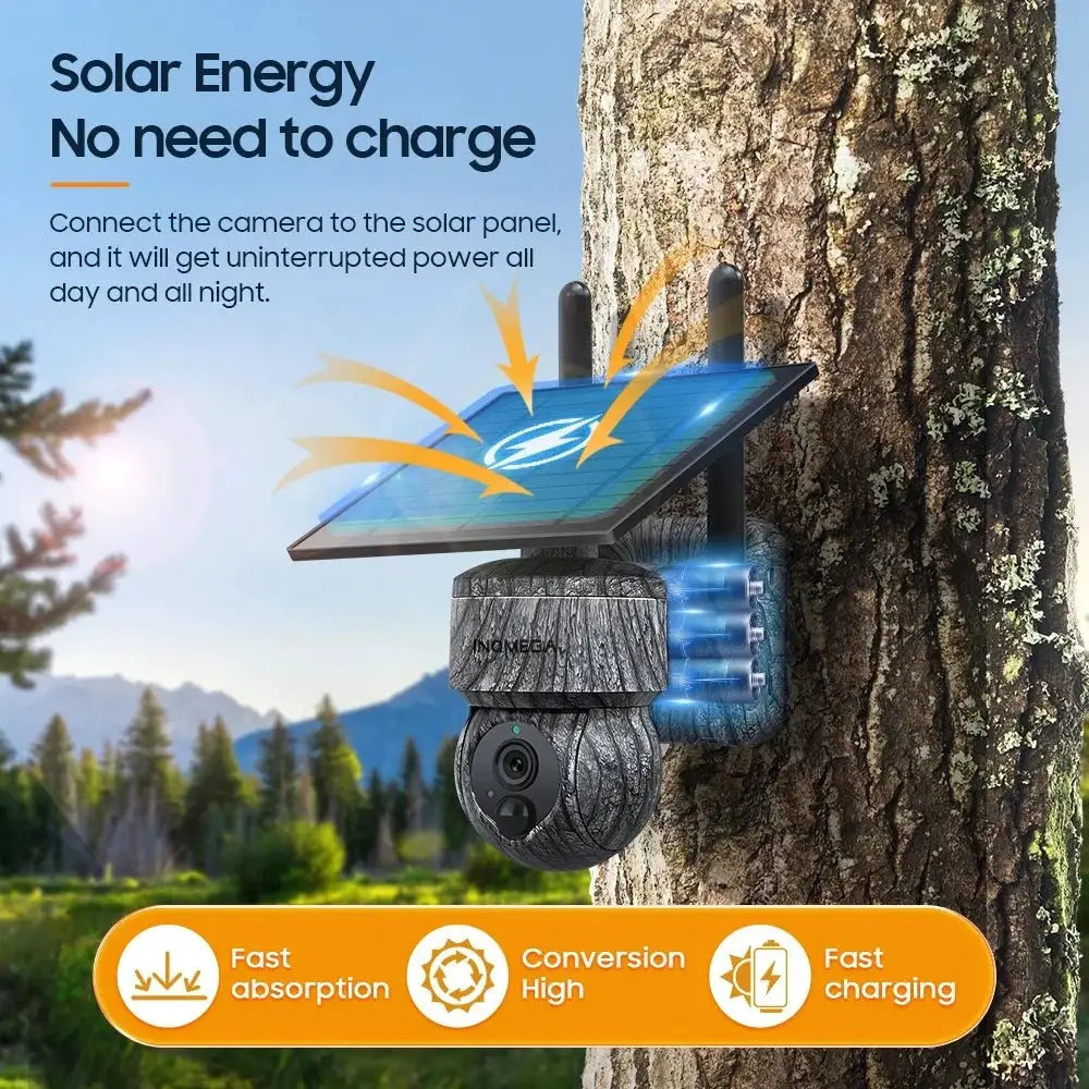 INQMEGA Solar Powered PTZ Camera 5MP 4MP WiFi 4G CCTV With Two Way Audio - stepyours.com