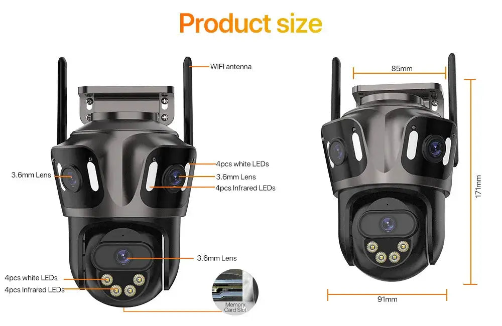 WONSDAR Three Screen WIFI IP Camera Outdoor - Dual Lens AI Human Detection Hooks by stepyours.com