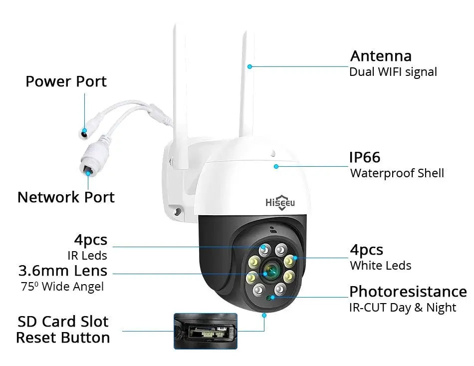 Hiseeu 4K 8MP Smart Wifi PTZ Camera With 5x Zoom AI Human Detection ONVIF - stepyours.com