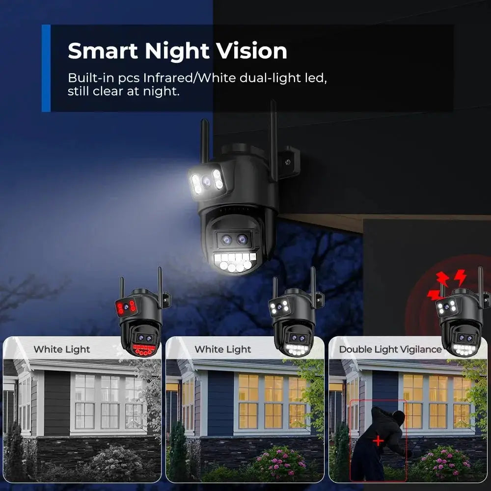 Outdoor WiFi PTZ Camera 8x Optical Zoom Three Lens Dual Screen CCTV IP - stepyours.com