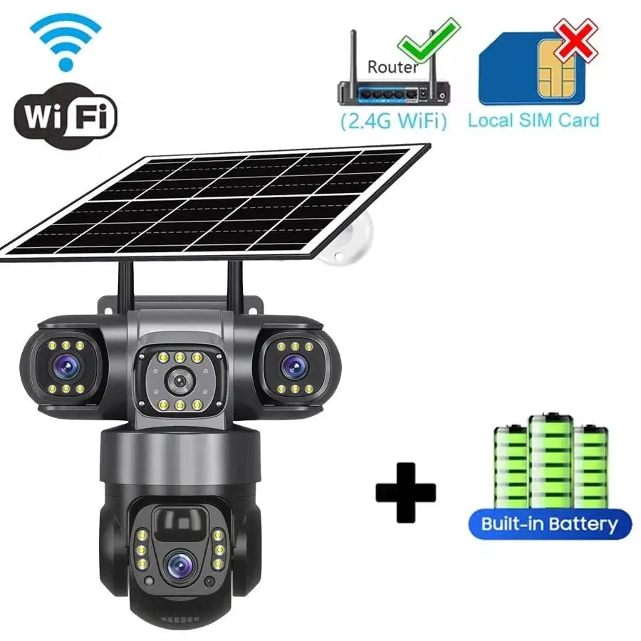 V380PRO 3 Lens WiFi Solar Camera 15MP 360 Outdoor Waterproof CCTV Night Vision - stepyours.com