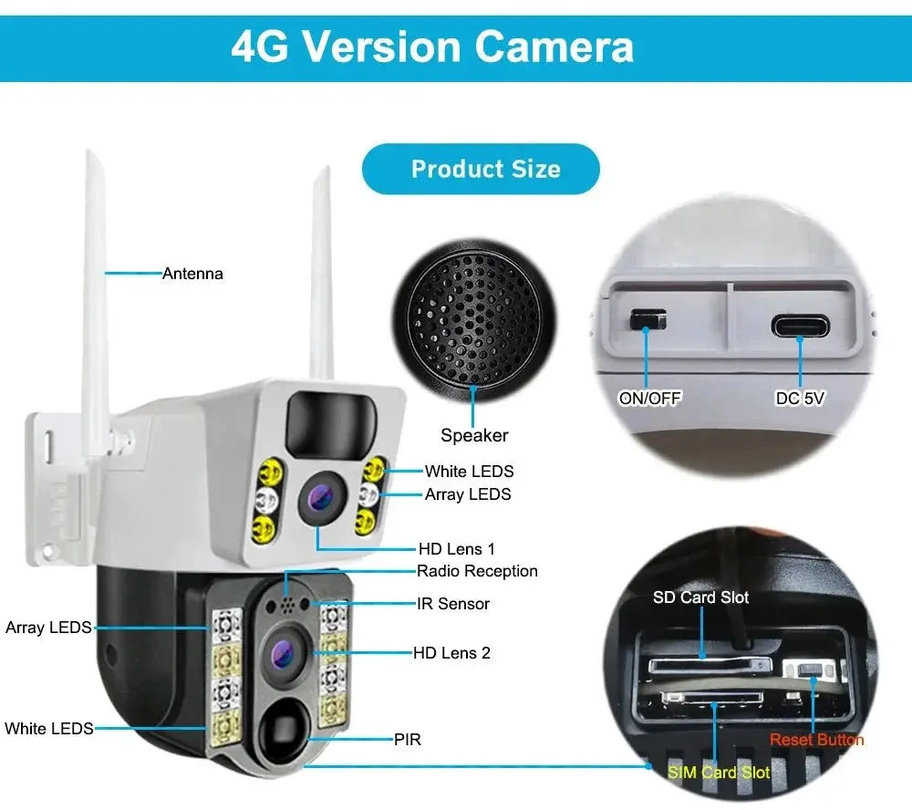V380 Pro Solar 8MP 4K Wireless Camera - Dual Lens, 4G PIR Night Vision - stepyours.com