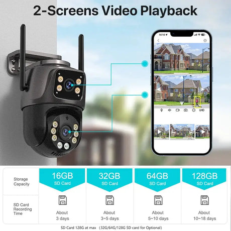 4K 8MP HD WiFi PTZ Camera Outdoor Dual Lens AI Tracking - Tredruns