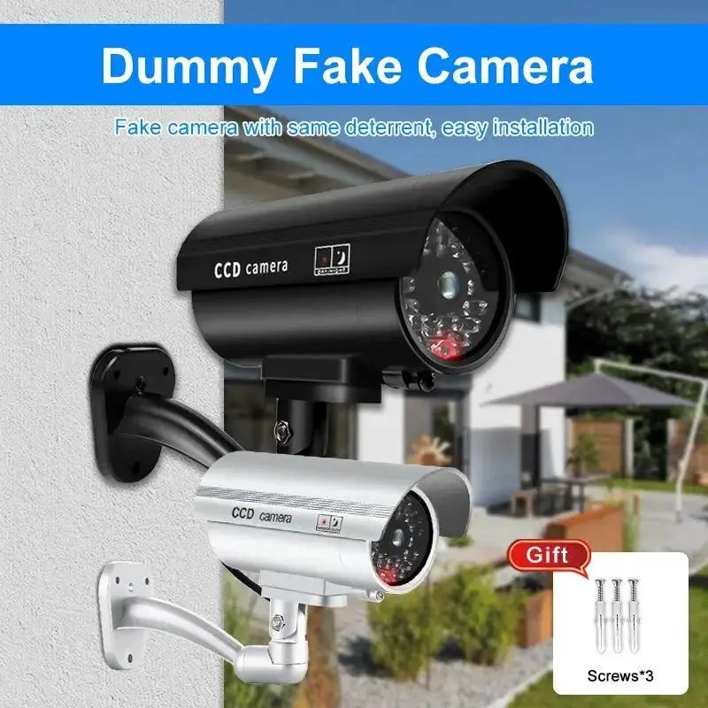Dummy Security Camera - Waterproof Indoor Fake CCTV Red LED Lights No Wiring - stepyours.com
