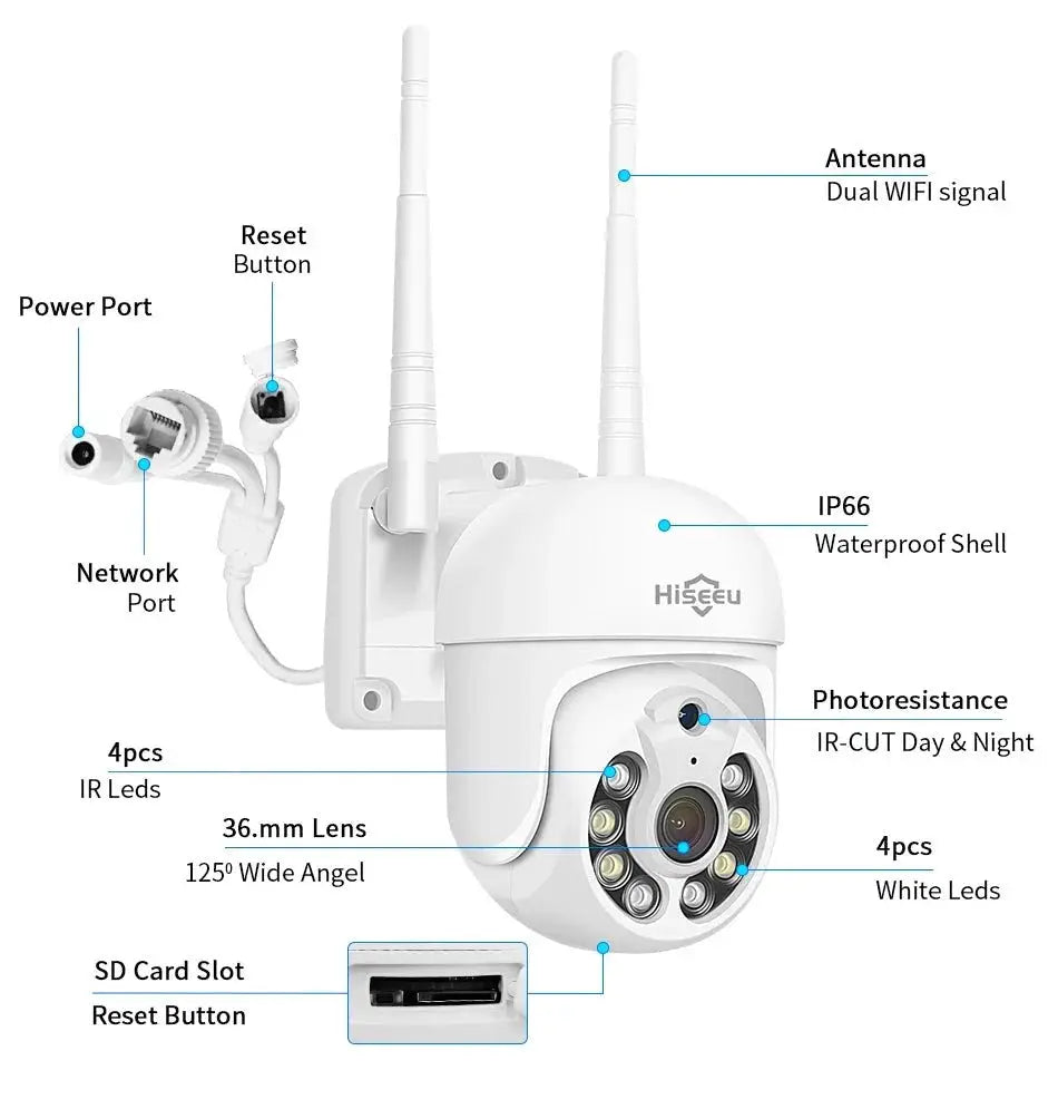 5MP Outdoor WiFi PTZ Camera With 5X Digital Zoom P2P CCTV Hiseeu Compatible - stepyours.com