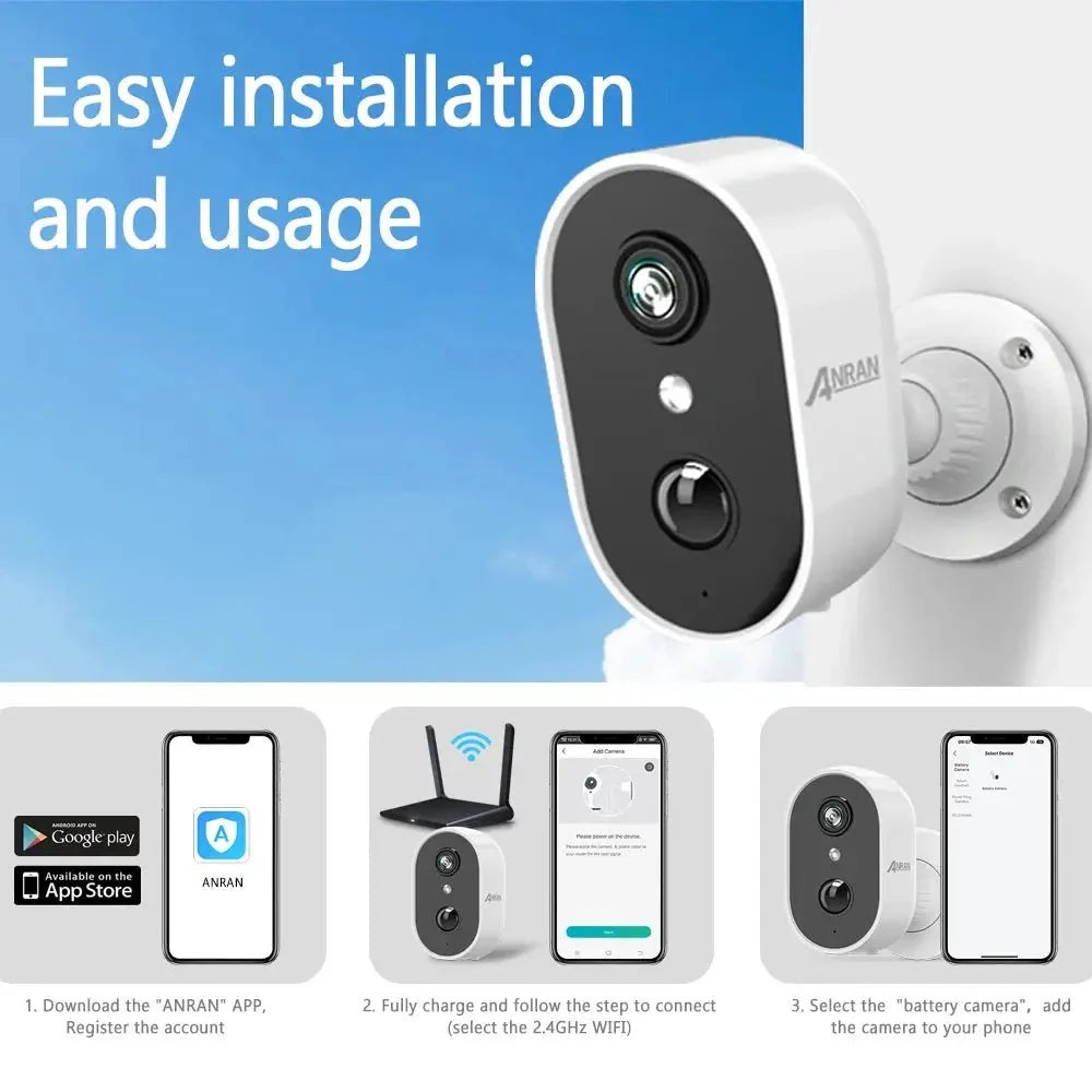 ANRAN C2 2K Battery Wireless Security Camera IP65 With AI Human Detection