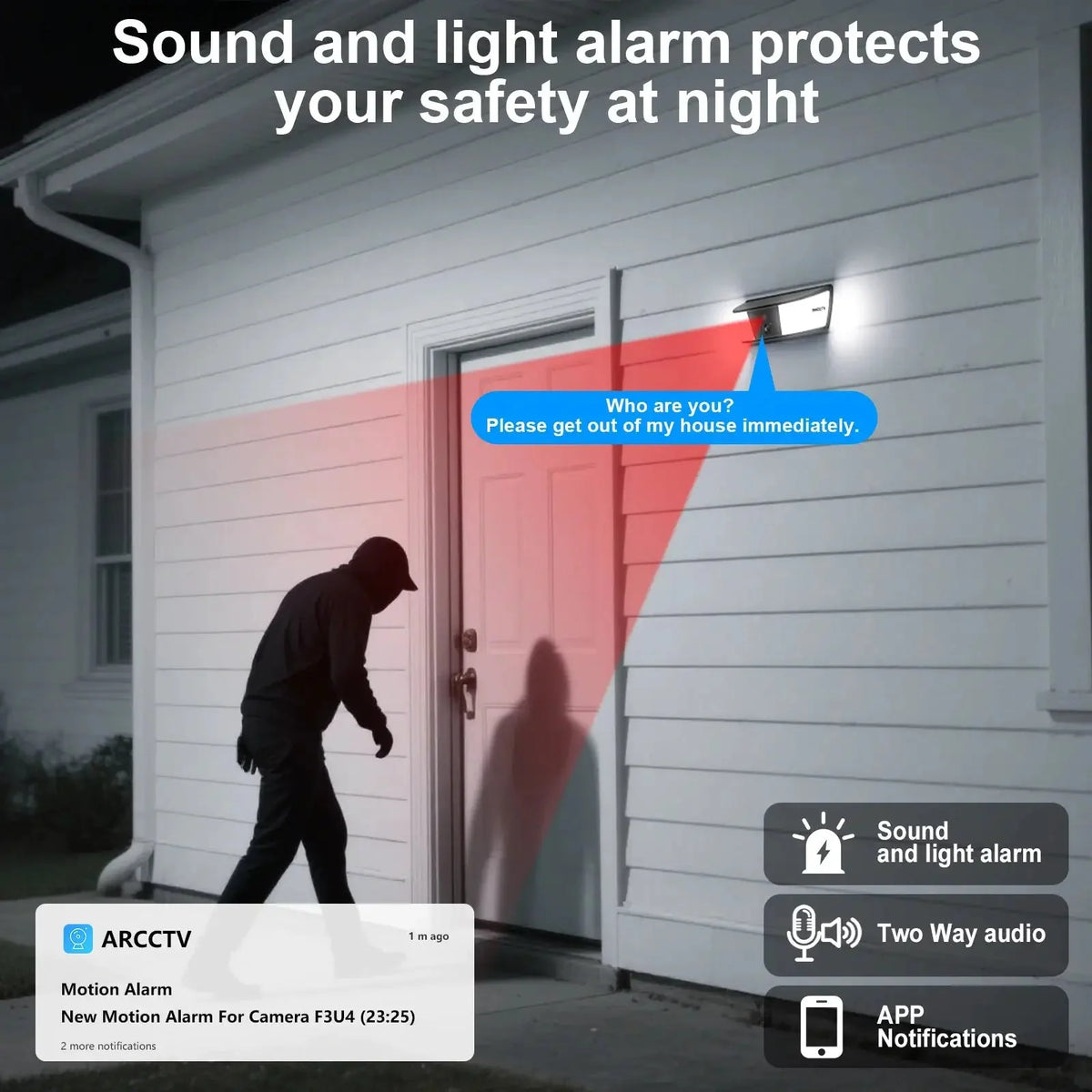 ARCCTV 2K Solar WiFi Floodlight Camera With Two Way Audio Smart Home Guard