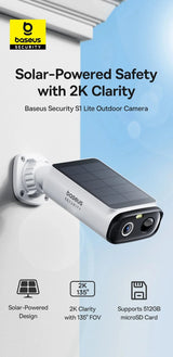 Baseus S1 Lite Solar Security Cameras - 2K FHD Wireless Outdoor With 135 Deg FOV