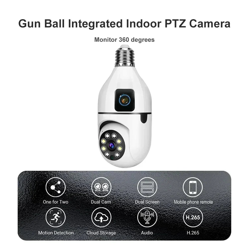 BrightGuard 8MP E27 Bulb WiFi Camera Dual Lens - Color Night Vision And Tracking