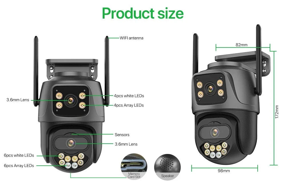 DUREVIN Dual - Lens 4K 8MP HD Outdoor WiFi PTZ IP Camera - Auto Tracking Security