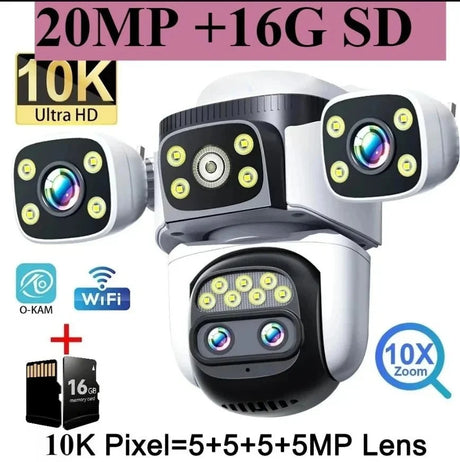 GuardPro FourLens Outdoor WiFi6 Security Cam - 20MP 10X Zoom Auto Tracking Pro X