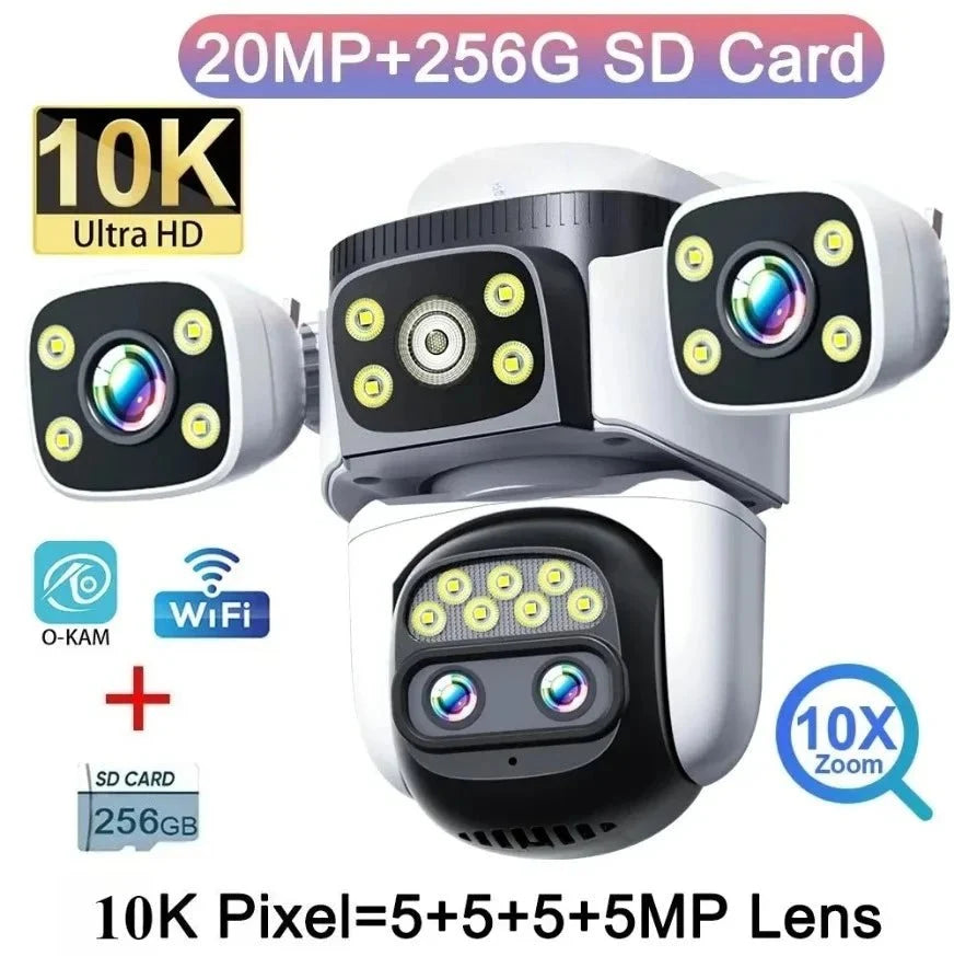 GuardPro FourLens Outdoor WiFi6 Security Cam - 20MP 10X Zoom Auto Tracking Pro X