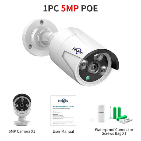 Hiseeu 5MP Audio IP Security Camera Outdoor PoE H265 IP66 Waterproof Cameras - Pro