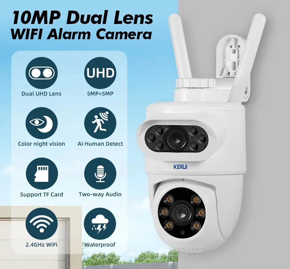 KERUI Outdoor 10MP 5K HD Dual Lens WiFi IP Camera PTZ - AI Motion Detection Plus