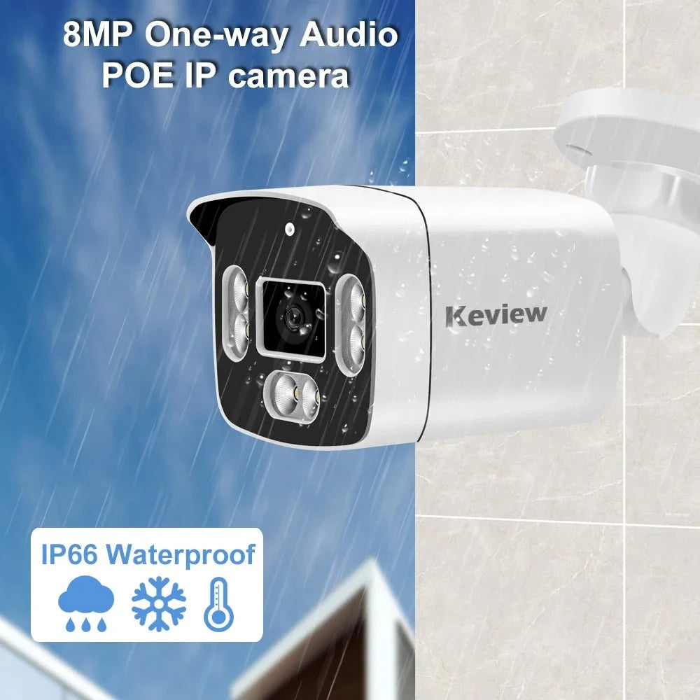 Keview 8MP 4K PoE Outdoor IP Camera - Dual Lens BulletCam Surveillance H265 IP66